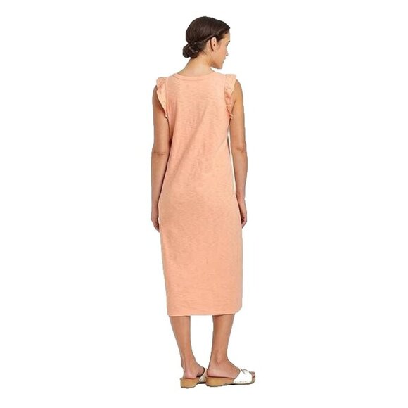 Universal Thread Women's Below Knee Ruffle Trim Tank Style Coral Dress - Picture 5 of 9